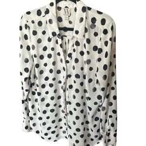 Worthington White and Black Long Sleeve Button Down Blouse